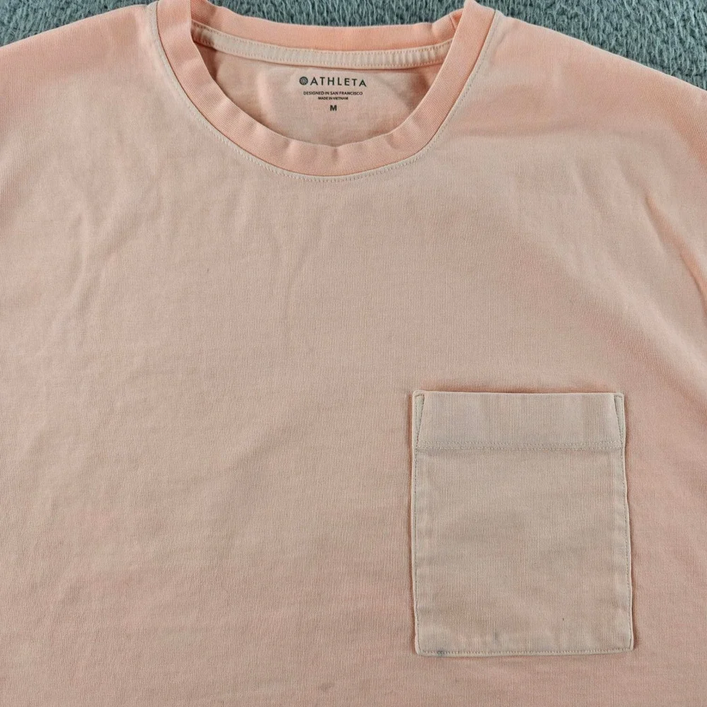 Athleta Classic Cotton Crop Tee Womens‎ Medium Pink Peach Boxy Pocket TShirt